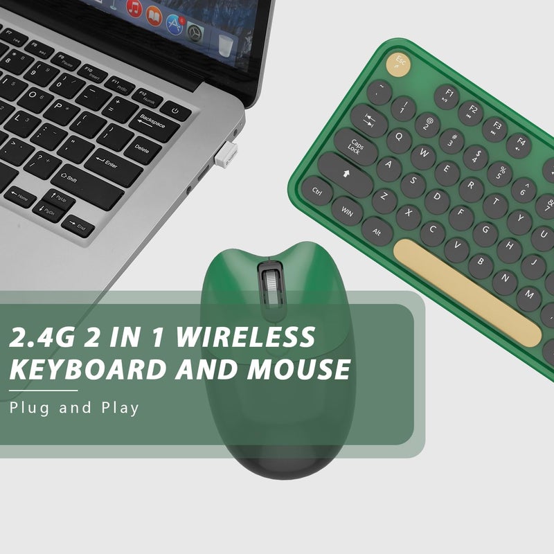 Kootop Wireless Keyboard,Cute Colorful 104 Keys Typewriter Retro Round Keycaps Keyboard for PC Laptop,Desktop,Windows, Home and Office Keyboards (Black Green) - Image 5